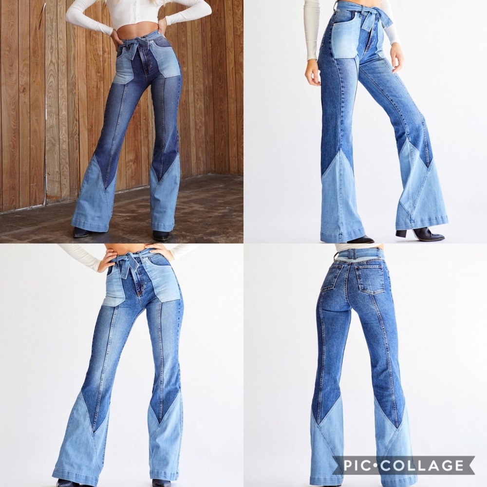 REVICE two toned denim wash bell bottom jeans